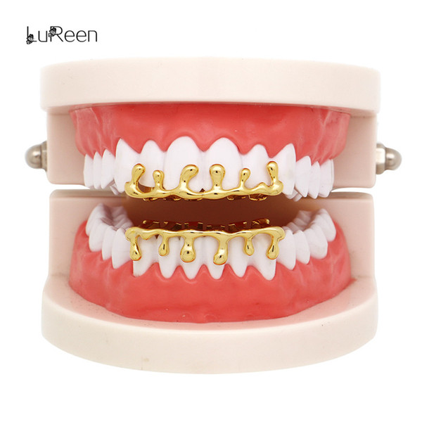 LuReen 4 Color Teardrop Top or Bottom Grillz Hip Hop Lower Teeth Drip Cap Grillz Halloween Jewelry Gift for Men Women