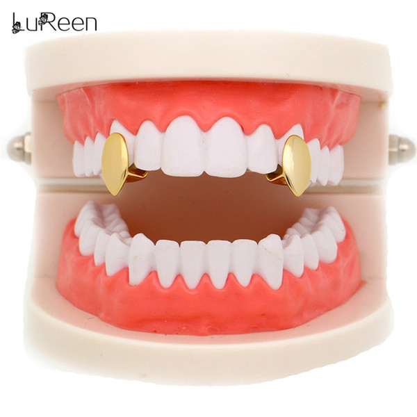 LuReen 2pc Single Vampire Fangs Teeth Grillz 4 Color Vampire Dracula Grillz Teeth Top Teeth Set Hip Hop Body Jewelry