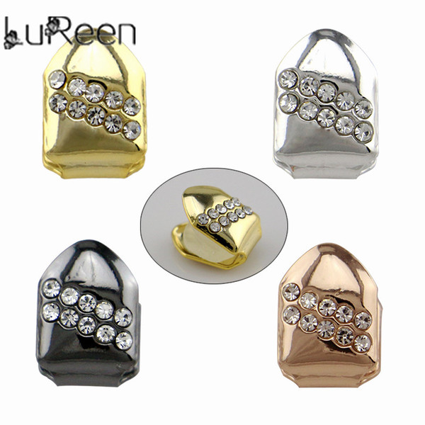 LuReen 4 Color Hip Hop Single Top Tooth Grillz 2 Diagonal Rows Bling Bling Rhinestone Top Teeth Caps