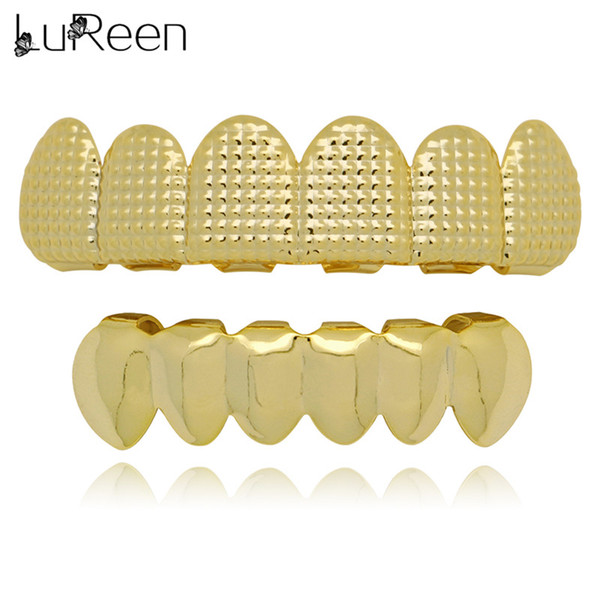 LuReen 4 Color Grid Teeth Grillz 6 Top and Bottom Hip Hop Grillz Set Hot Halloween Gift Body Jewelry