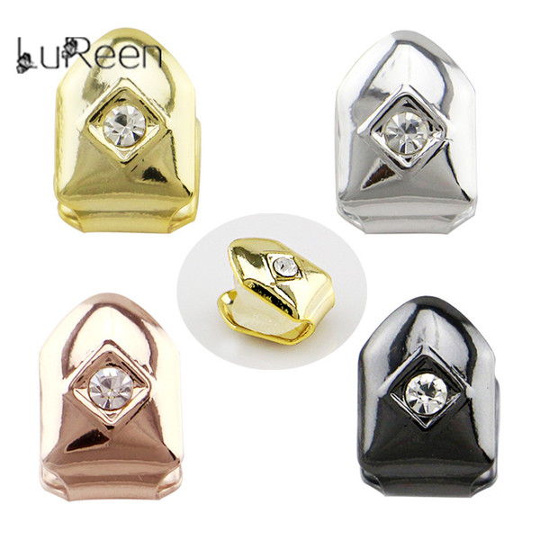 LuReen 4 color Crystal Hip Hop Single Tooth Grillz Cap Top Grills Bling Bling Teeth Caps Rhinestone decor Halloween Jewelry