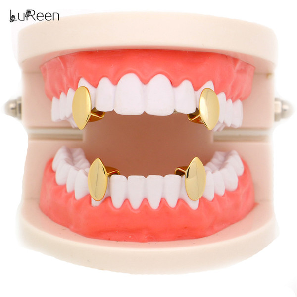 LuReen 4pc Vampire Fangs Teeth Grillz 4 Color Vampire Dracula Grillz Teeth Top and Bottom Teeth Set Hip Hop Jewelry