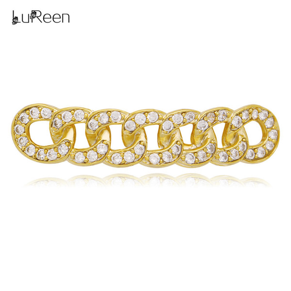 LuReen Gold Silver Iced Out Micro Pave CZ Lower Classic Cuban Chain Bottom Grillz Teeth Hip Hop Teeth Grillz