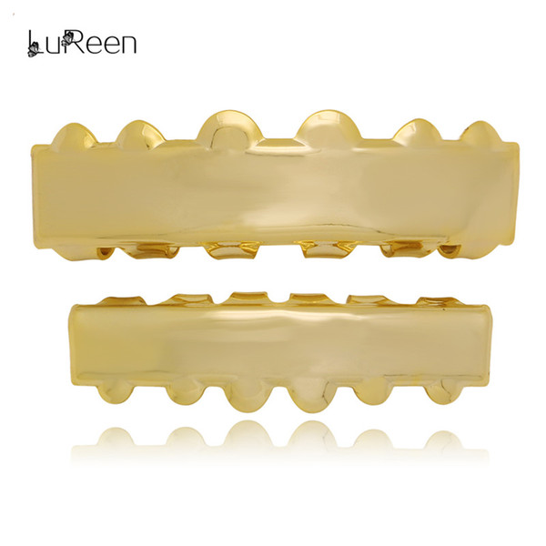 LuReen 14k Gold Silver Plated Shiny Bar Teeth Grills Set Hip Hop Teeth Halloween Party Gift Body Jewelry