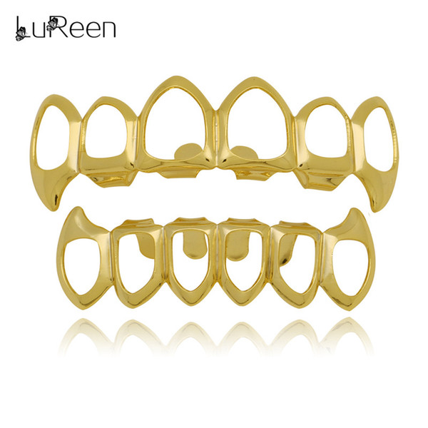 LuReen 4 Color Vampire Fangs Grillz Teeth Open face Outline 6 Top and Bottom Grillz Set Hip Hop Teeth for Men Women