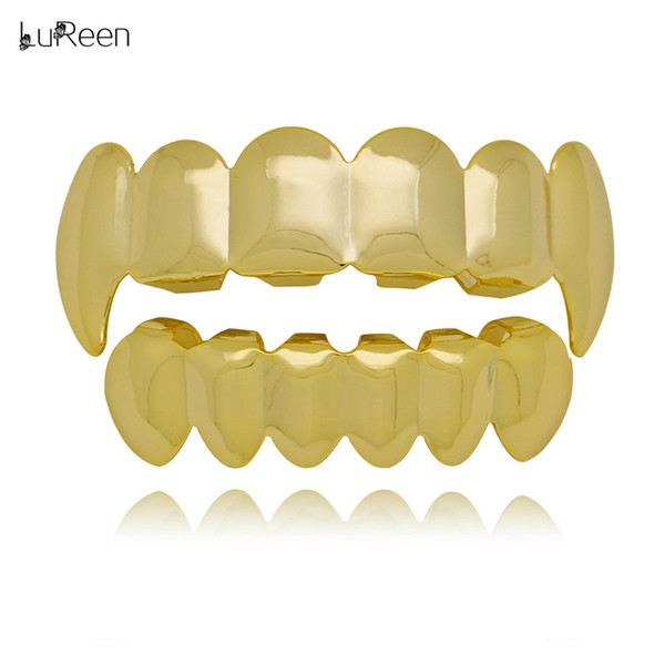 LuReen 4 Color Vampire Fangs Teeth Grillz 6 Top and Bottom Dental Grillz Set Men Women Hip Hop Party Teeth Jewelry