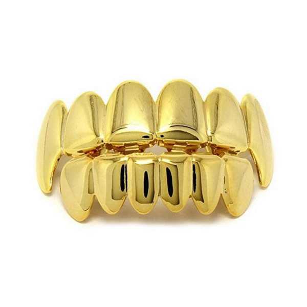 Teeth Grillz Jewelry Unisex Fashion 18K Gold Plated Body Jewelry Wholesale Hip Hop Environmental Copper Teeth Braces 2-piece Set LP018