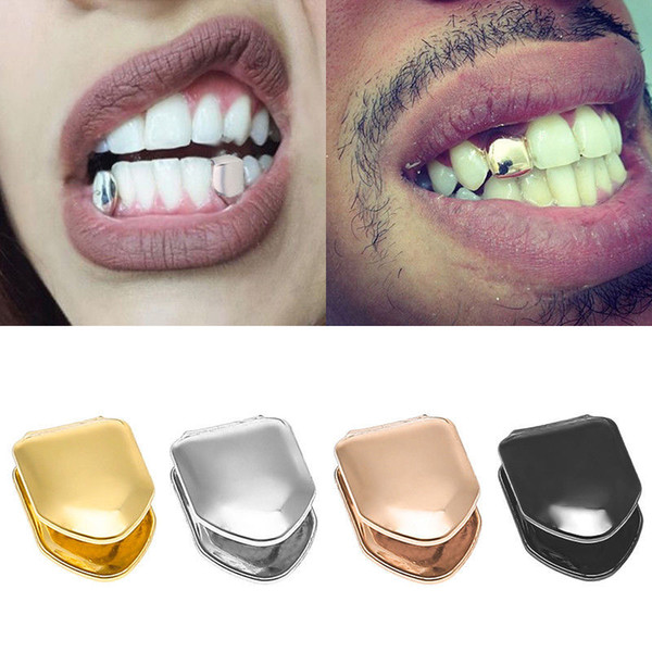 Braces Single Metal Tooth Grillz Gold silver Color Dental Grillz Top Bottom Hiphop Teeth Caps Body Jewelry for Women Men Fashion Vampire