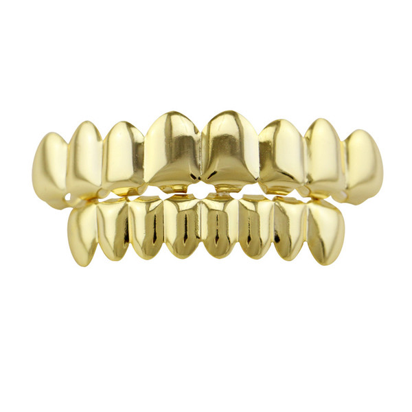 Plain Teeth Grillz Gold Rose Gold Silver Color 6 Top and Bottom Teeth Grills Set Metal Fake Tooth Jewelry Teeth Hip Hop Grills