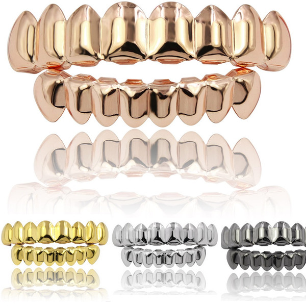 Gold Silver Rose Gold Gun Black Color Grillz Teeth Grillz Fashion Electroplating Teeth Grillz Teeth Mouth Grills Body Jewelry For Women &Men