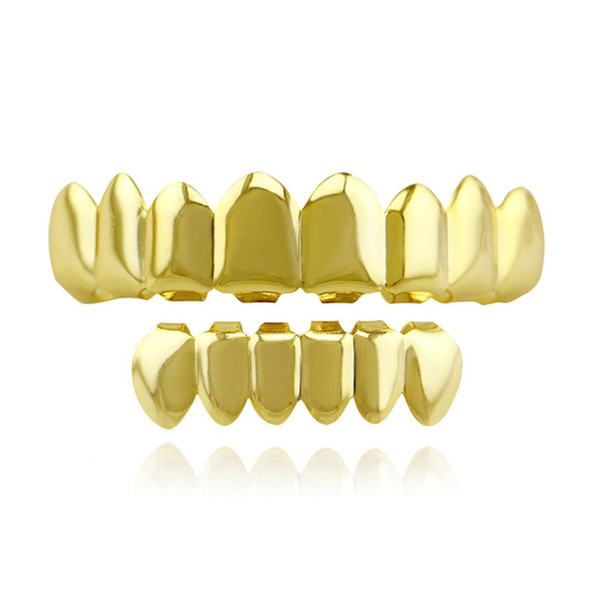 Gold Electroplating Fashionable Teeth Grillz Set Teeth Socket Shiny False Teeth for Rapper Hip-hop Multi Color