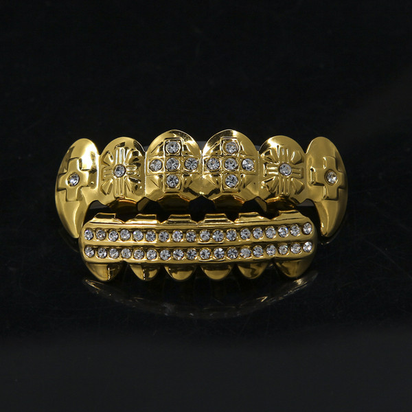 Hip Hop Gold Teeth Grills Top & Bottom Grills Dental Mouth Punk Teeth Caps Cosplay Party Tooth Rapper Jewelry Gift