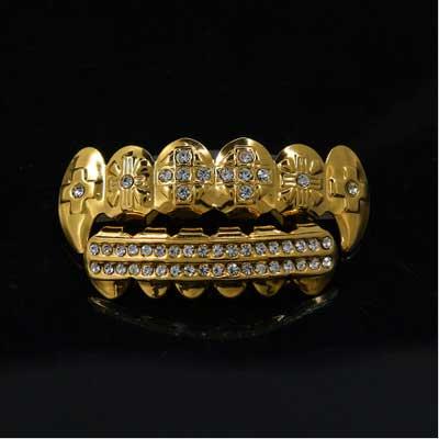 Mens hip hop jewelry Gold Plated crystal Grillzs European and American style rhinestone hiphop tooth Dental Grills accessorie