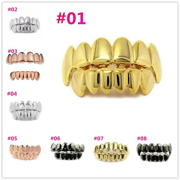 Hip Hop Gold Teeth Grillz Top & Bottom Grills Dental Mouth Punk Teeth Caps Cosplay Party Tooth Rapper Jewelry Gift c618