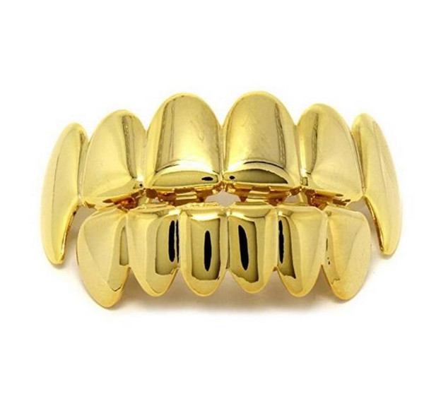 Hip Hop Gold Teeth Grillz Top & Bottom Grills Dental Mouth Punk Teeth Caps Cosplay Party Tooth Rapper Jewelry Gift