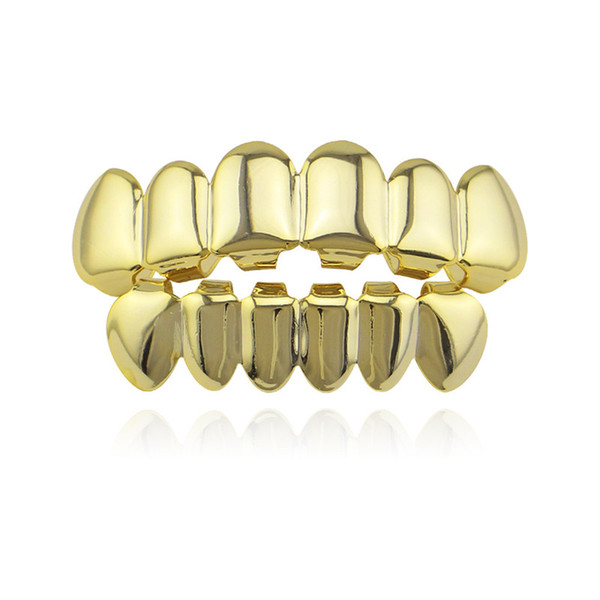 Hip Hop Gold Teeth Grillz Top & Bottom Grills Dental Mouth Punk Teeth Caps Cosplay Party Tooth Rapper Jewelry Gift Free Shipping