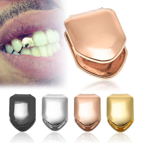 Gold Plated Hip Hop Single Tooth Grillz Cap Top & Bottom Grill for Halloween Body Jewelry Gifts Bling Custom Teeth Rhinestone