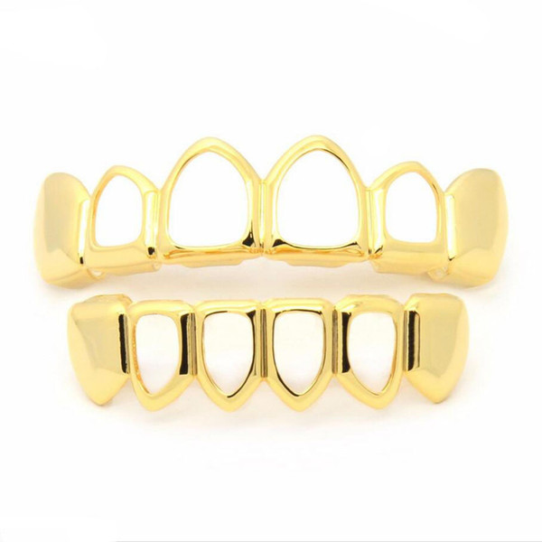 Hip Hop Jewelry Dental Grills Funny Hollow Gold Tooth Grills Braces The New Props Hip-hop Gold/Silver Teeth for Halloween Christmas Party