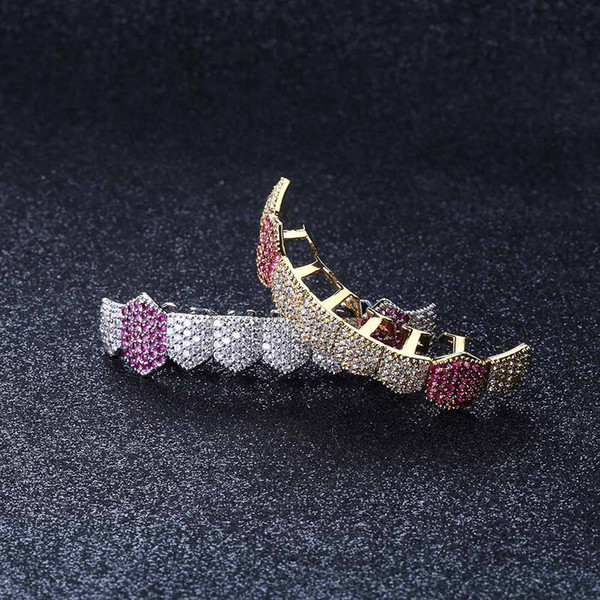 2019 Hip-hop 8-tooth micro-inlaid zircon single row lower teeth gold braces Teeth Grills fangs cross-border exclusive