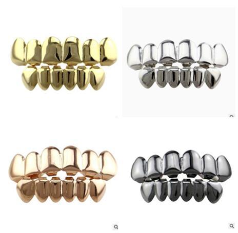 10 styles GOLD PLATED COPPER GRILLZ TOP & BOTTOM HIPHOP TEETH GRILL SET With silicone fashion Vampire teeth Party Gifts