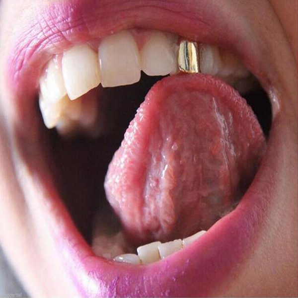 Gold Color Hip Hop Single Tooth Grillz Cap Top & Bottom Grill for Halloween Jewelry Gifts Bling Custom Teeth Rhinestone deco