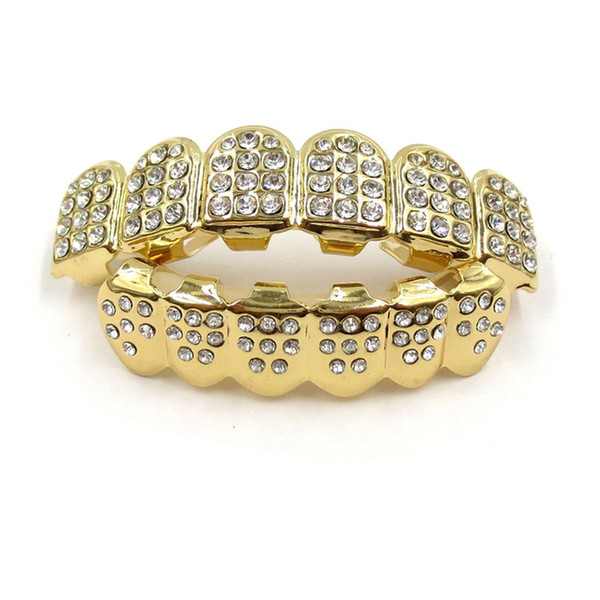 Hip Hop Gold Silver Teeth Grillz Caps Micro Pave Fuchsia Cubic Zirconia Top & Bottom Grills Set for Christmas Gift Women