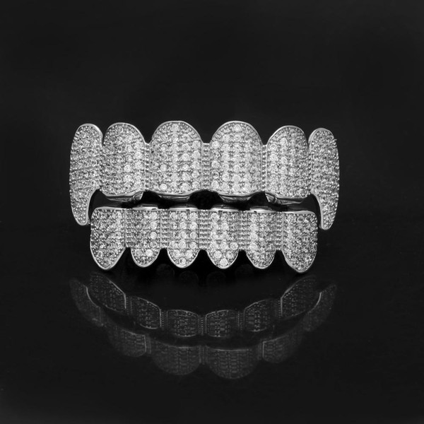 Gold Grillz Teeth Rhinestone Top&Bottom Teeth Grills Set Shiny ICED OUT Teeth Grillz Hip Hop Jewelry