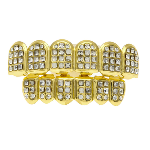 Diamonds Teeth Top Silver Hiphop Gold Teeth Grillz Rhinestone Top&Bottom Grills