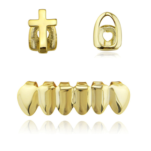 Wholesale 4 Colors Cross Teeth Grillz Set With Wax Model Vampire Iced Out Hip Hop Jewelry Stainless Steel Jewelry Body Jewelry