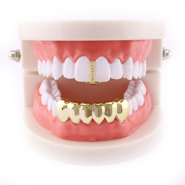 Factory Bottom Price Teeth Grillz Set Hip Hop Bling Dental Grills CZ Iced Out Tooth Cap Body Jewelry US Wholesale Men Teeth Accessory