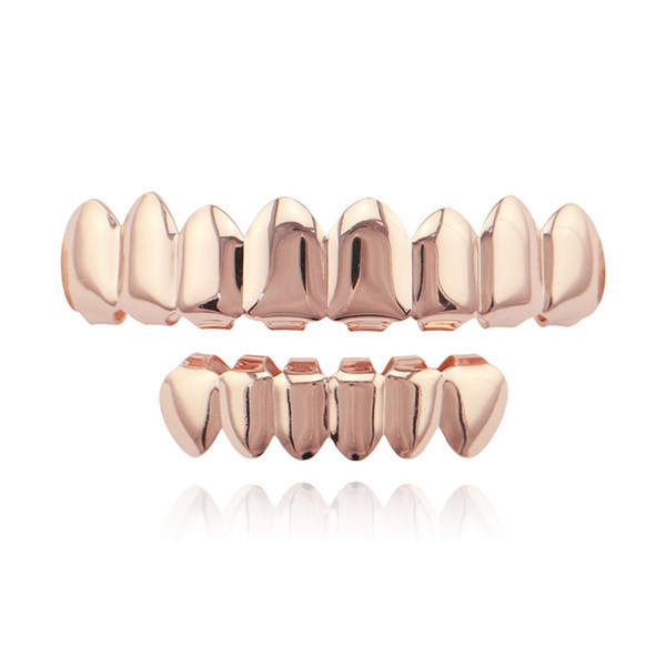 Gold Electroplating Teeth Grillz Set Fashionable Teeth Socket Shiny False Teeth for Rapper Hip-hop Multi Color Top and Bottom for Unisex