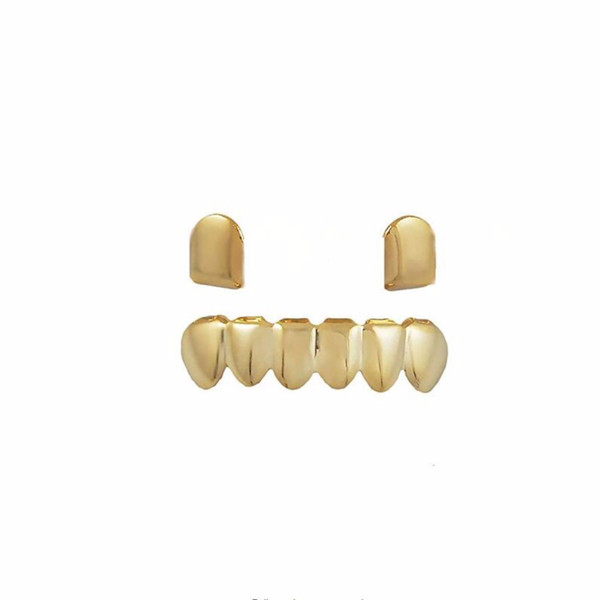 New Hiphop body jewelry Grillz Dental Grills teeth brace set high quality eco-friendly copper material Hip-hop rap tooth shape Grillz