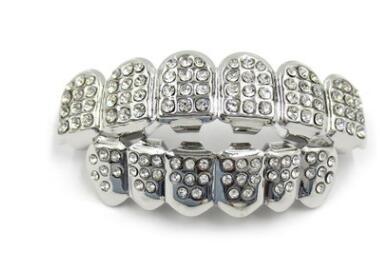 Diamonds Teeth Top Silver Hiphop Gold Teeth Grillz Rhinestone Top&Bottom Grills two colors