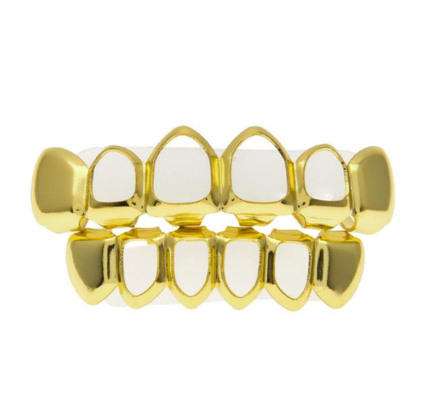 GOLD PLATED COPPER grills GRILLZ TOP & BOTTOM SET HIPHOP TEETH GRILL SET With silicone fashion Vampire teeth Party Gifts