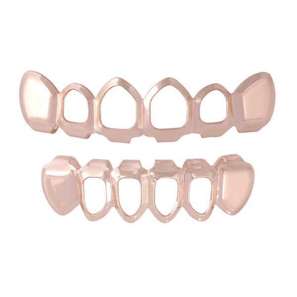 Hip Hop 6 Teeth Grillz Hollow Top & Bottom Fangs Bottom Grillz Set Vampire Grills Sets Gold Bling Hollow Bloodsucker Tooth Caps Halloween