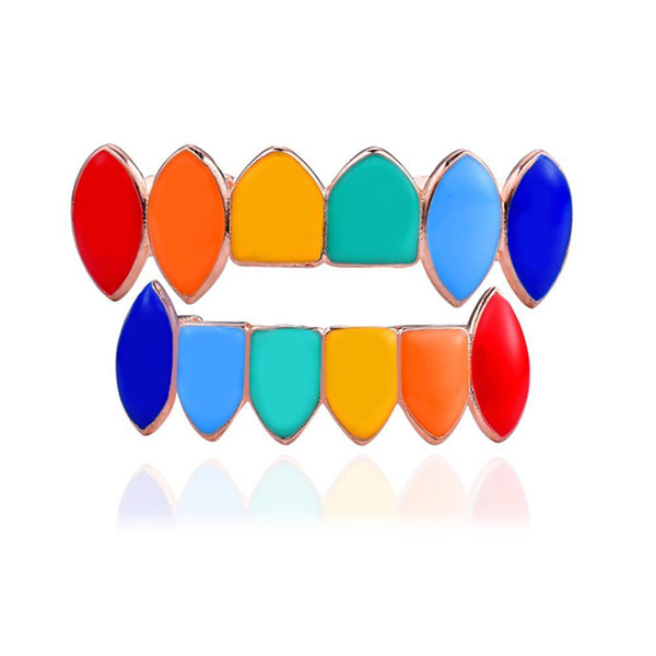 Hip Hop Teeth Vampire Gold Braces Colorful Glossy Tips Teeth Cool Men's Body Jewelry Hybrid Design Dentures Drop Shipping