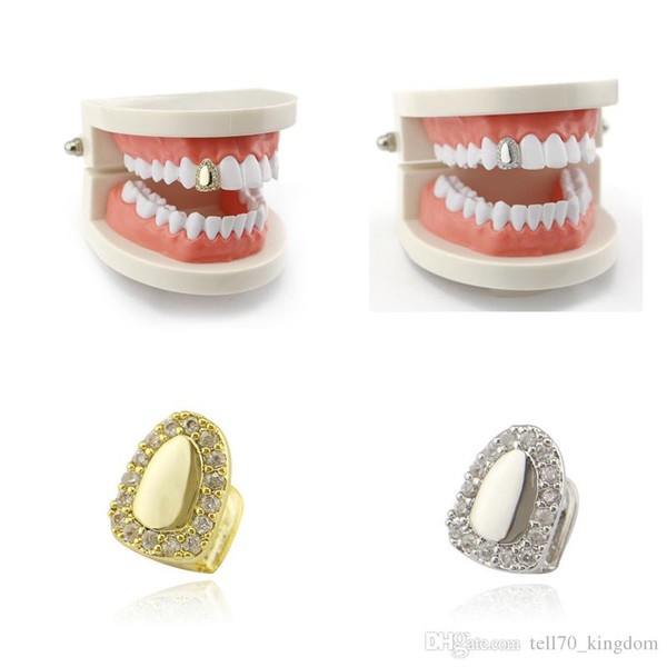 Gold Silver Rhinestone Smoothy Teeth Grillz With Wax Model Vampire Iced Out Hip Hop Jewelry Stainless Steel Jewelry Body Jewelry