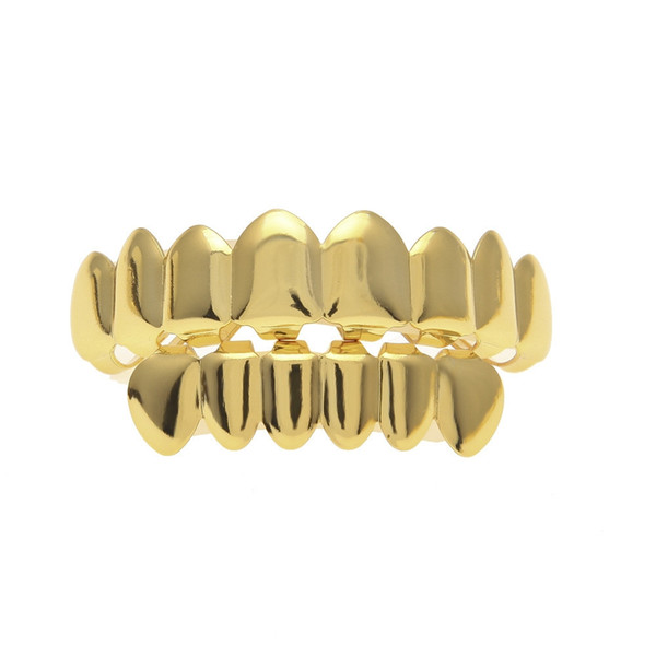 8 Tooth FREE SHIPPING REAL SHINY REAL GOLD PLACTING Top Bottom GRILLZ Bling Mouth Teeth Caps Hip Hop Grills KKA1978