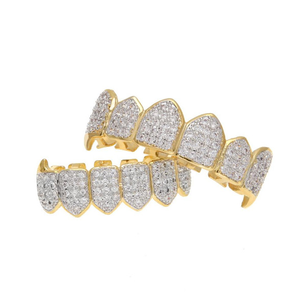 Vampire Teeth Gold Plated Grillz Jewelry For Men Full Diamond Zircon Grillz Accessories Luxury Cool Tooth Jewelry