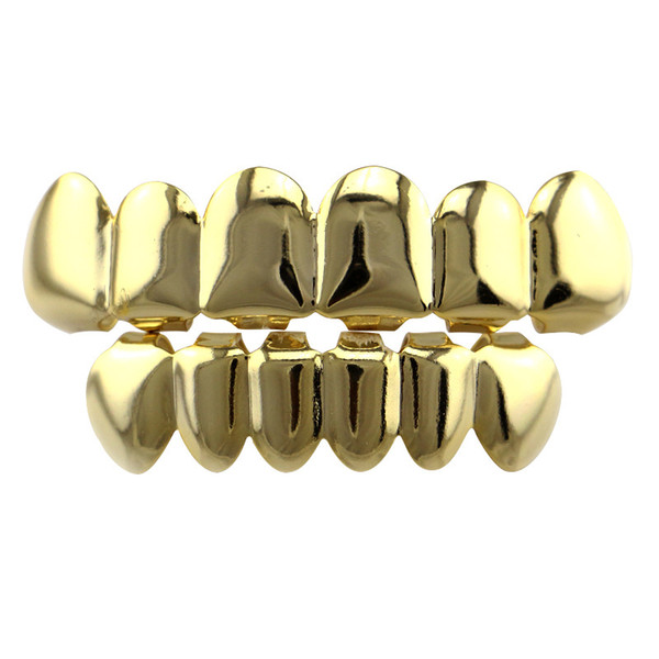 Hip Hop Gold Teeth Grillz Top & Bottom Grills Dental Mouth Punk Teeth Caps Cosplay Party Tooth Rapper Jewelry Gift