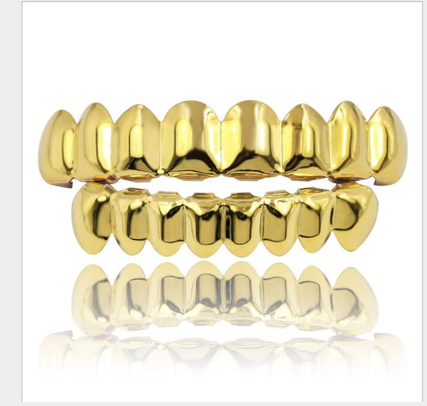 HIPHOP Hip-hop Gold Bracket Upper Teeth, 8 Lower Teeth, 8 Glossy Brackets