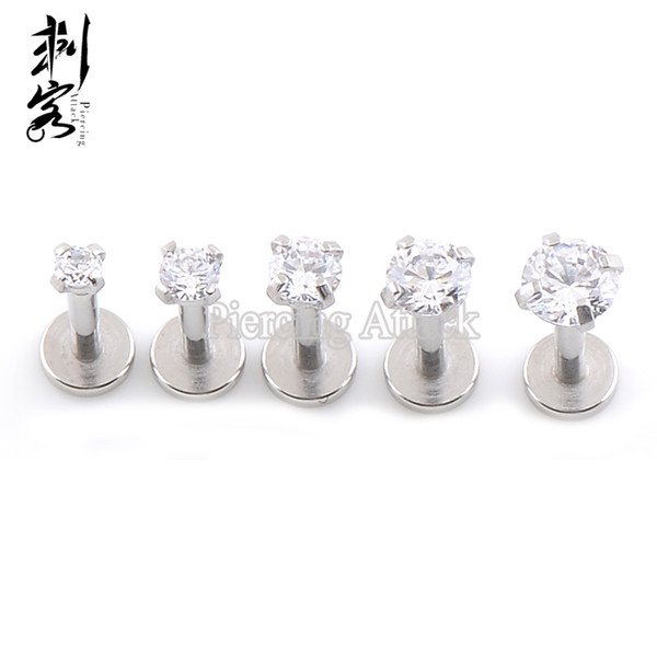 16G Surgical Steel Triple Forward Helix Internally Threaded Prong Set CZ with Flat Bottom Labret lots of 10pcs