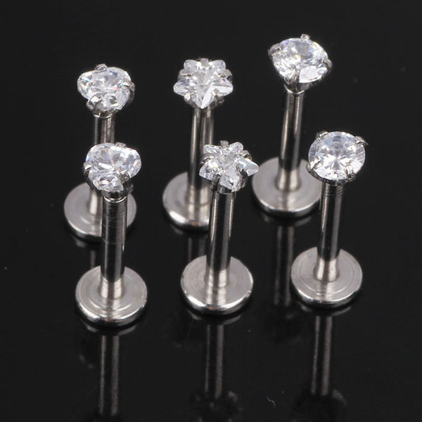 JK Silver Labret Lip Ring Zircon Anodized Internally Threaded Prong Gem Labret Monroe 16G Tragus Ear Tragus Piercing