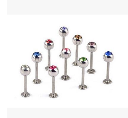 mix Bulk Stainless Steel Lip Chin Labret Ring Bar Stud Tragus Ball Body Piercing Puncture Crystal flat bottom lip nail stainless steel body