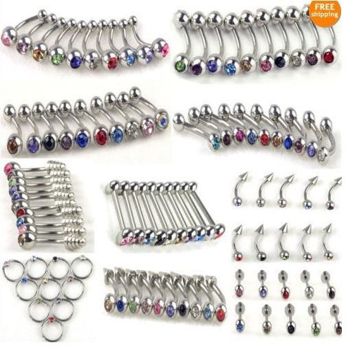 100pcs 10styles wholesale body jewelry lots belly tongue lip rhinestone piercing [BB19-BB24,BB26-BB2