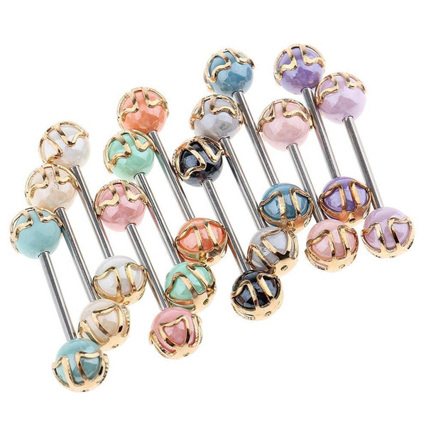 Colorful Ball Tongue Nipple Bar Ring Barbell Piercing 16G Surgical steel Ear Cartilage Body Jewelry 50pcs Mix Colors Wholesale