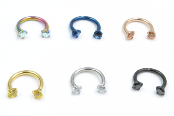 50pcs/Lot Body Jewelry -16g Surgical Steel Ear/Nose/ Lip/ Labret Ring Bar Lip Nipple Piercing CBR Horseshoes Sliver/Black/Gold