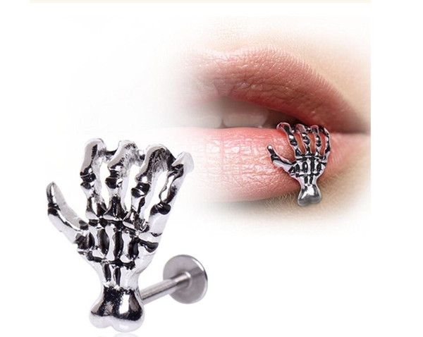 Cross-border e-commerce hot-selling skeleton hand bone lip nail,Body Jewelry ear nail stainless steel piercing jewelry