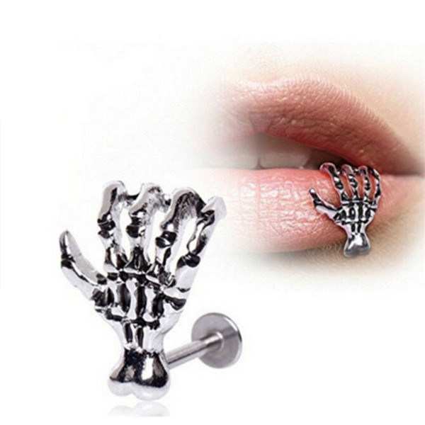 1pc Punk Piercing Nose Lip Jewelry For Man Women Studs Hip Hop Rock Skeleton Skull Hand Lip Labret Body Piercing Jewelry