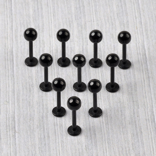 100pcs Lip Labret Rings Bar Ball Ear Tragus Cartilage Studs Black 18g Stainless Steel Body Piercing Jewelry